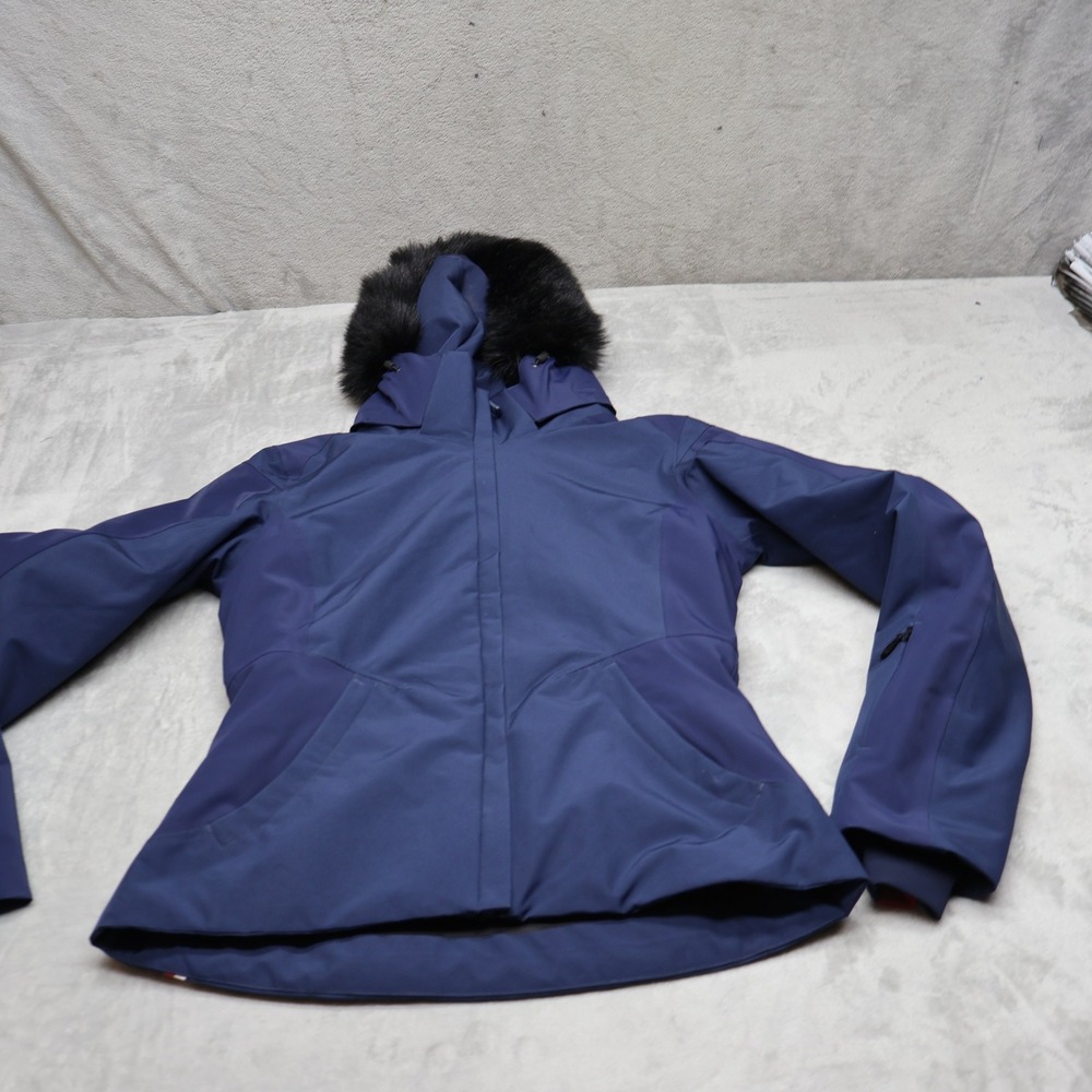 Rossignol Jacket Womens Large Blue Faux Fur Trim Winter Ski Parka Coat Quilted